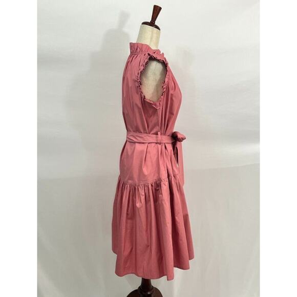 CHRISTY LYNN Sz XS Bardot Dusty Rose Pink Cap Sleeve Ruffle Belted Dress - Picture 6 of 11